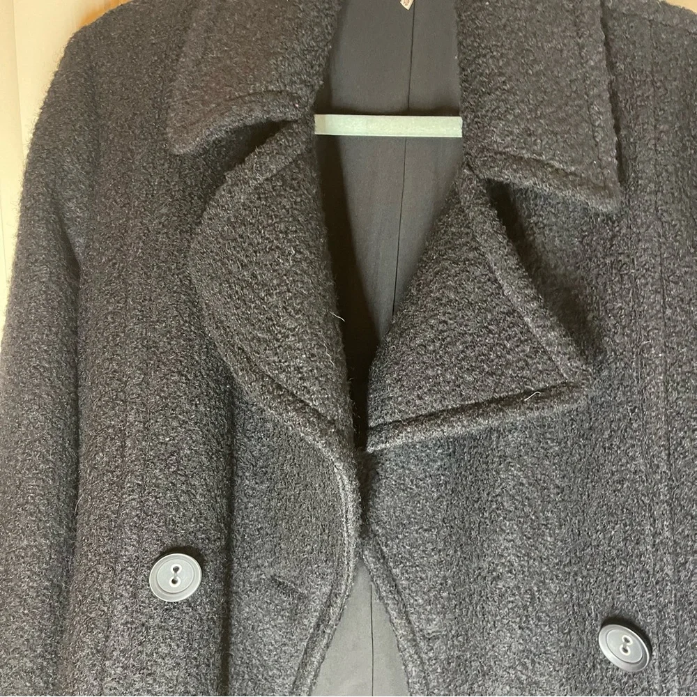 Free People Classic Black Double-Breasted Pea Coat EUC